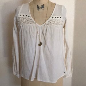 Rip Curl Gauze Boho Cream Peasant Blouse Cream XS